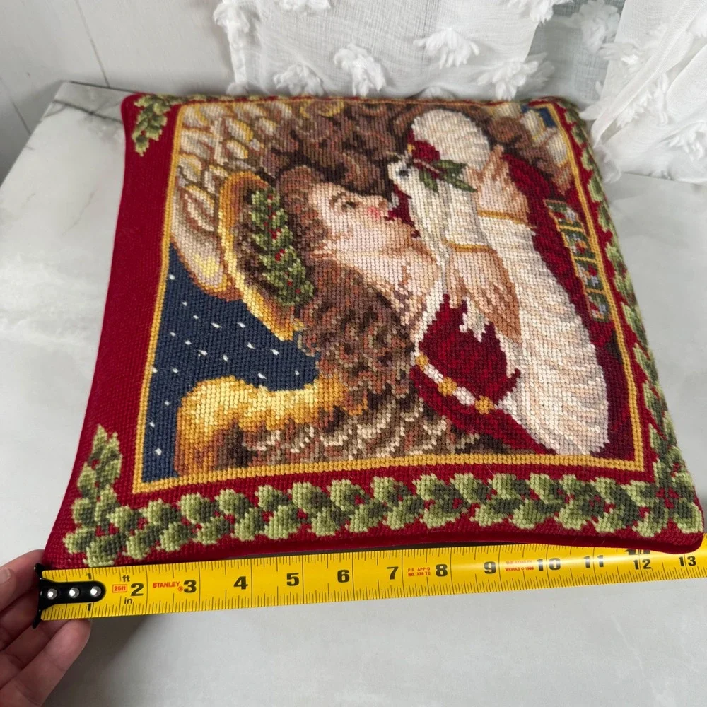 Vintage‎ Lands' End Needlepoint Throw Pillow Angel Cradling Dove Christmas 13
